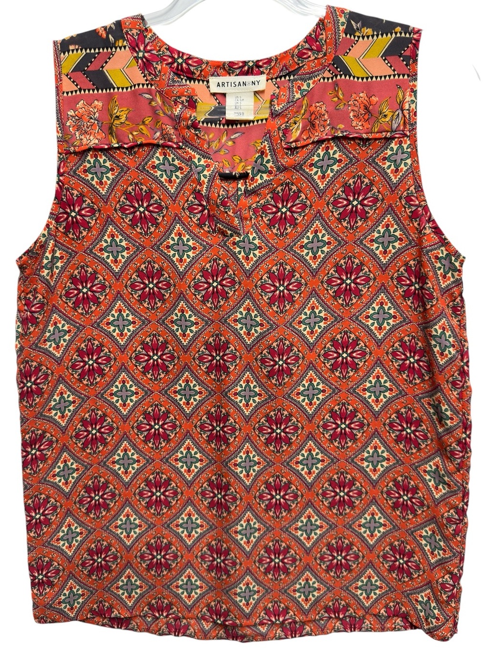 Silky Satin Matte Knit Motif Medallion Cloves Floral Aztec Blouse Tank Top
